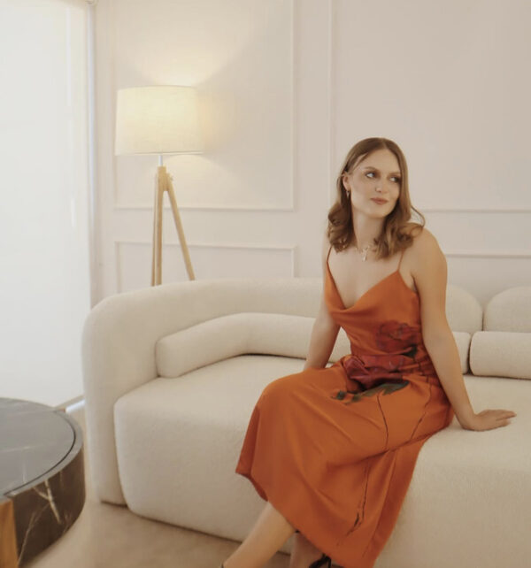 Hand-Painted Rosy Silk Dress
