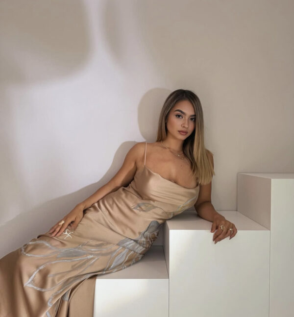 Hand-Painted Rooted Silk Dress