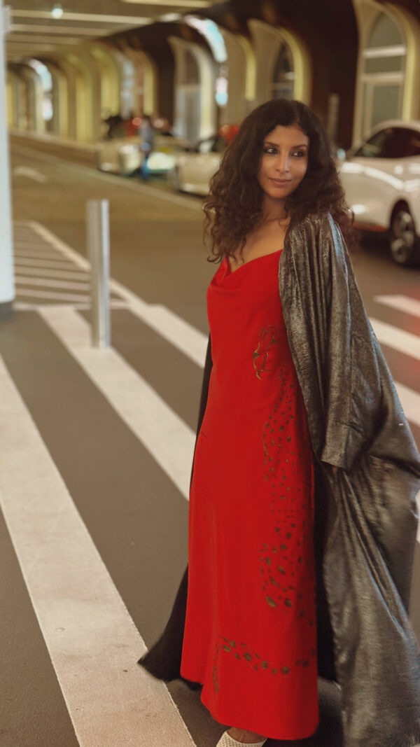 Hand-painted Golden Leopard Silk Dress - Image 5