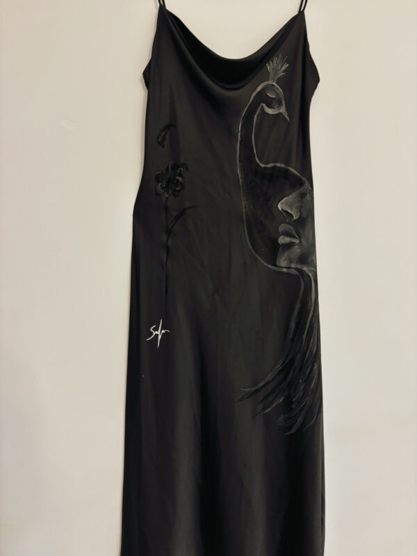 Hand-Painted Peacock Queen Silk Dress - Image 5