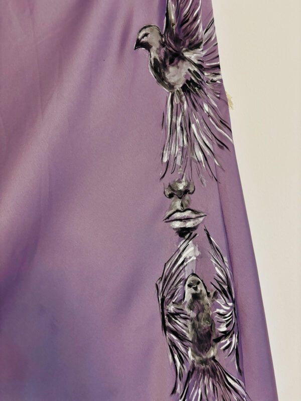 Hand-Painted Lavender Melody Silk Dress - Image 2