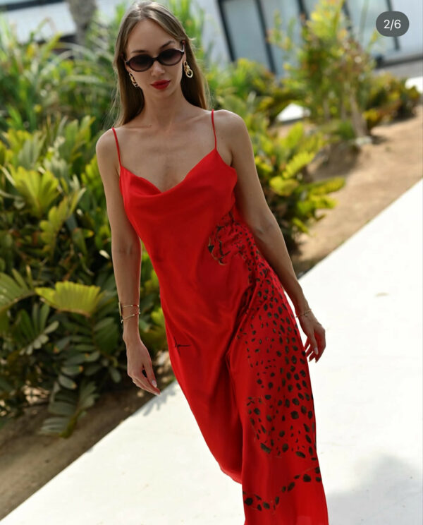 Hand-painted Golden Leopard Silk Dress