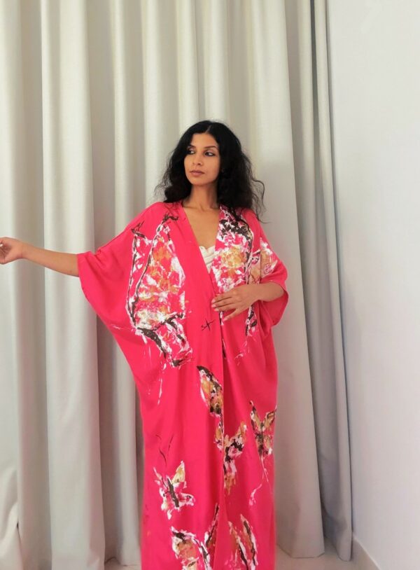 Hand-Painted Butterfly Garden Kimono - Image 9