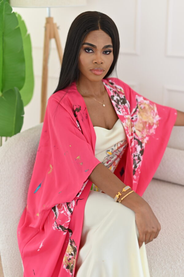 Hand-Painted Butterfly Garden Kimono - Image 4