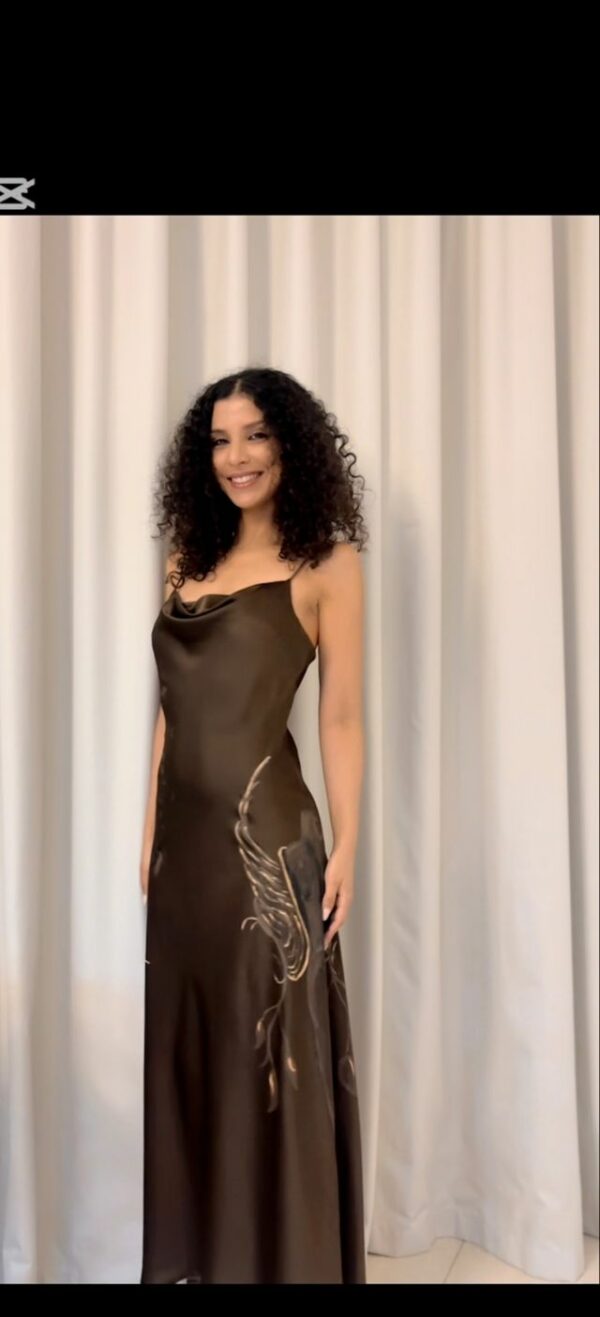 Hand-Painted Phoenix Silk Dress - Image 5