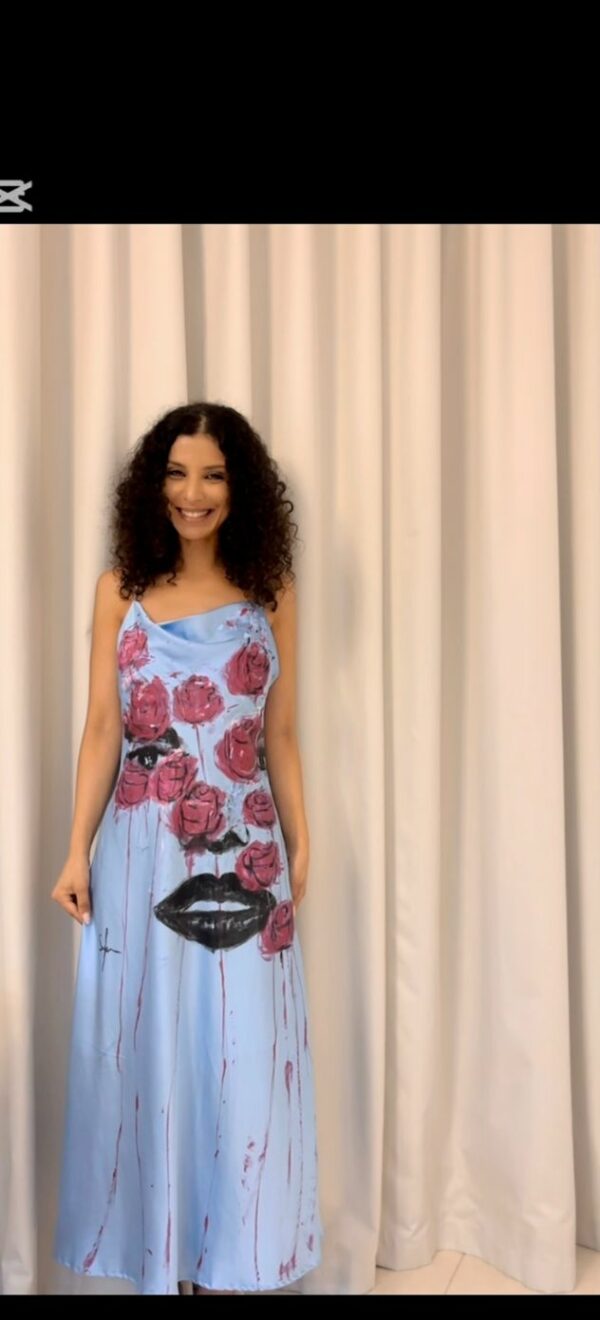 Hand-Painted Midnight Roses Silk Dress