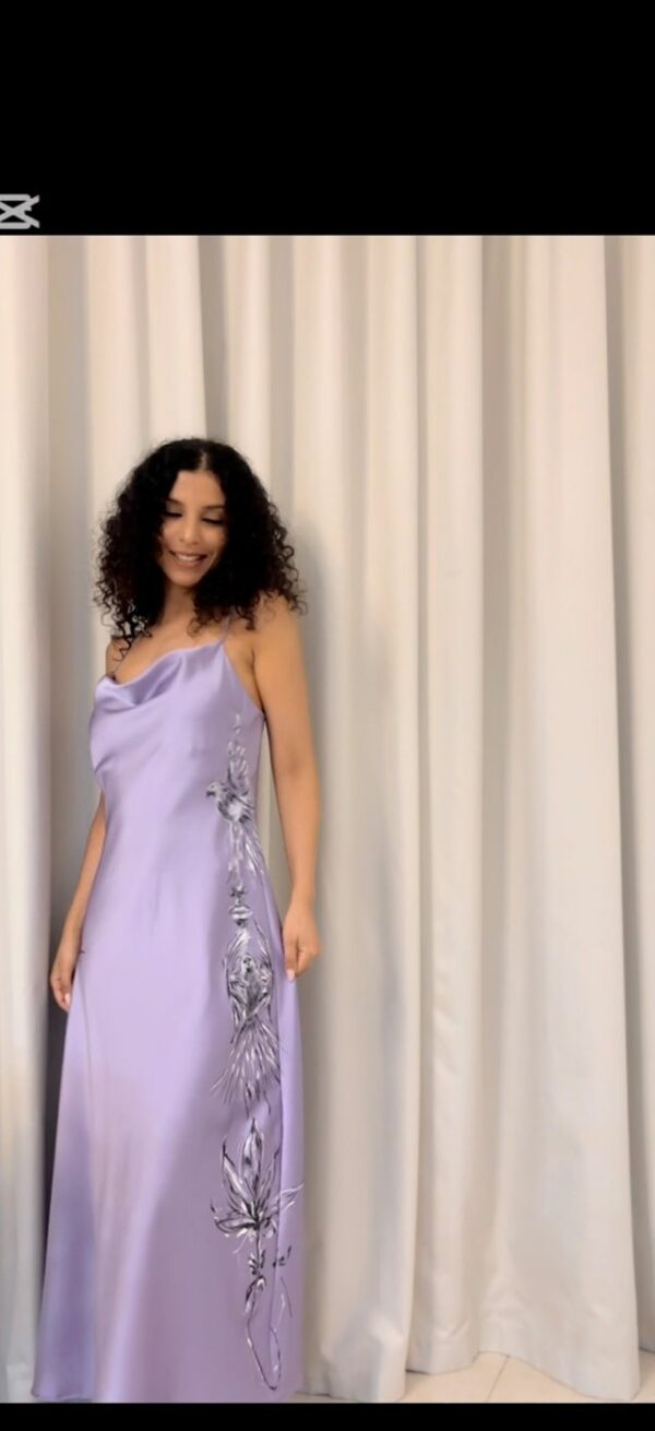 Hand-Painted Lavender Melody Silk Dress - Image 5